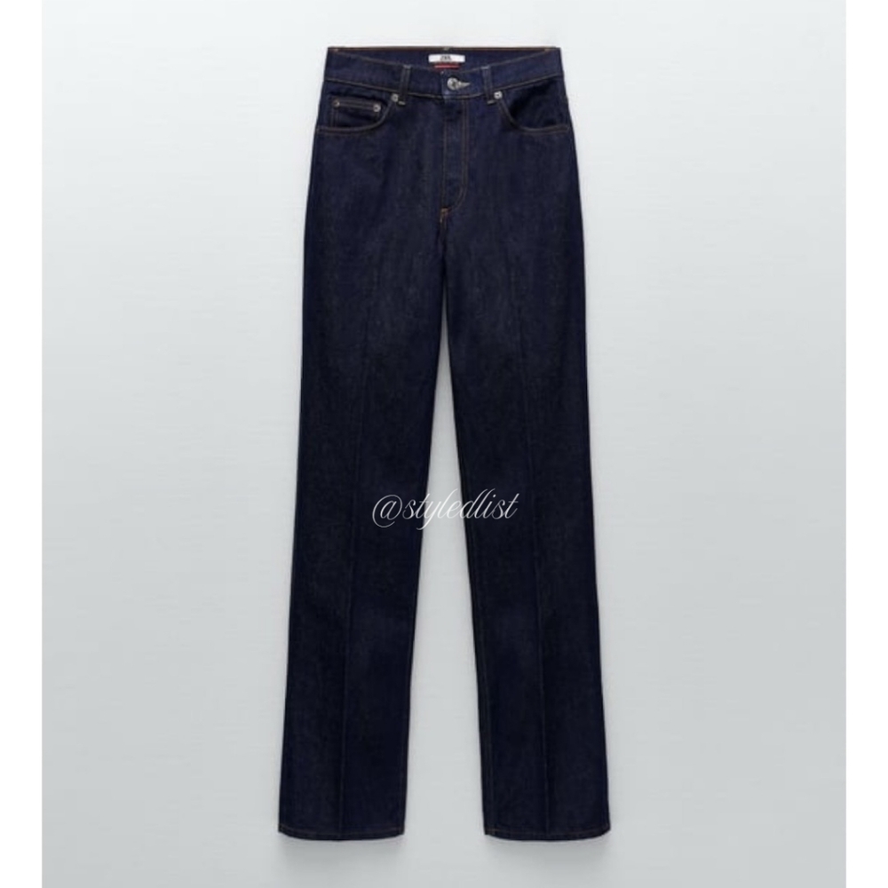 Zara Tailored Straight Leg Jeans Charlotte Gainsbourg Collection Blue 40/8 NWOT